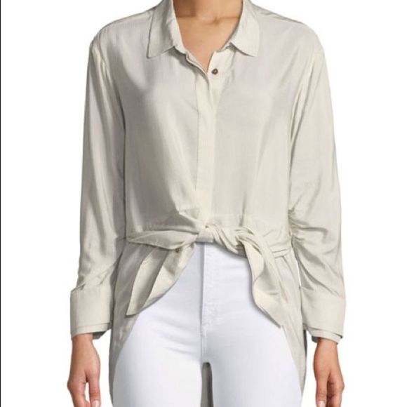 Halston Heritage Ruched-Sleeve Striped Shirt 10 - Picture 4 of 4